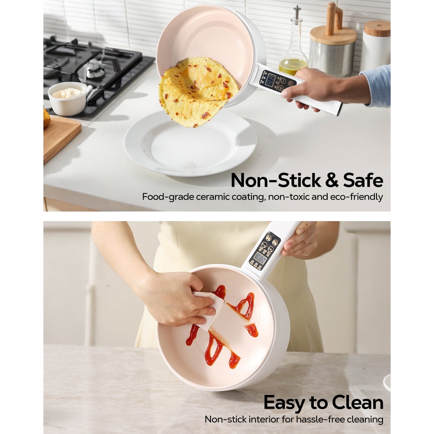 Casualife 2L Electric Hot Pot with Steamer, 6-in-1 Multi-Cooker, 5-Temp Adjustable, Keep-Warm Function,0.5-9.5H Timer for Steak, Egg, Fried Rice, Soup