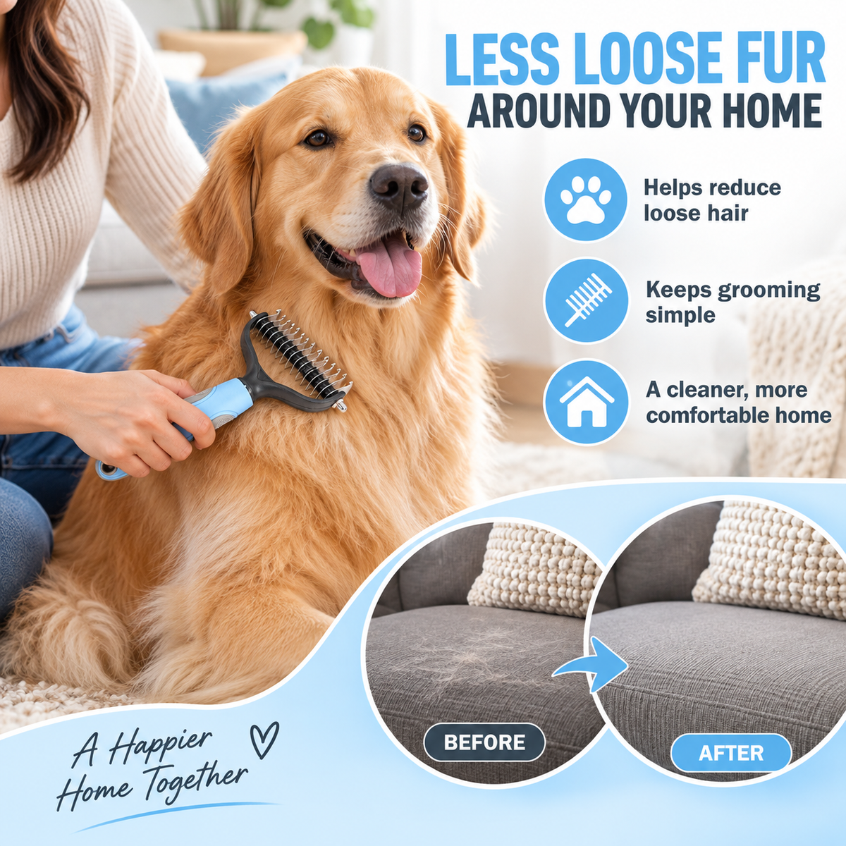 YWXZZYF Double Sided Pet Grooming Brush and Dematting Comb for Dogs & Cats, Undercoat Deshedding Tool, Blue (9.05 x 5.11 in)