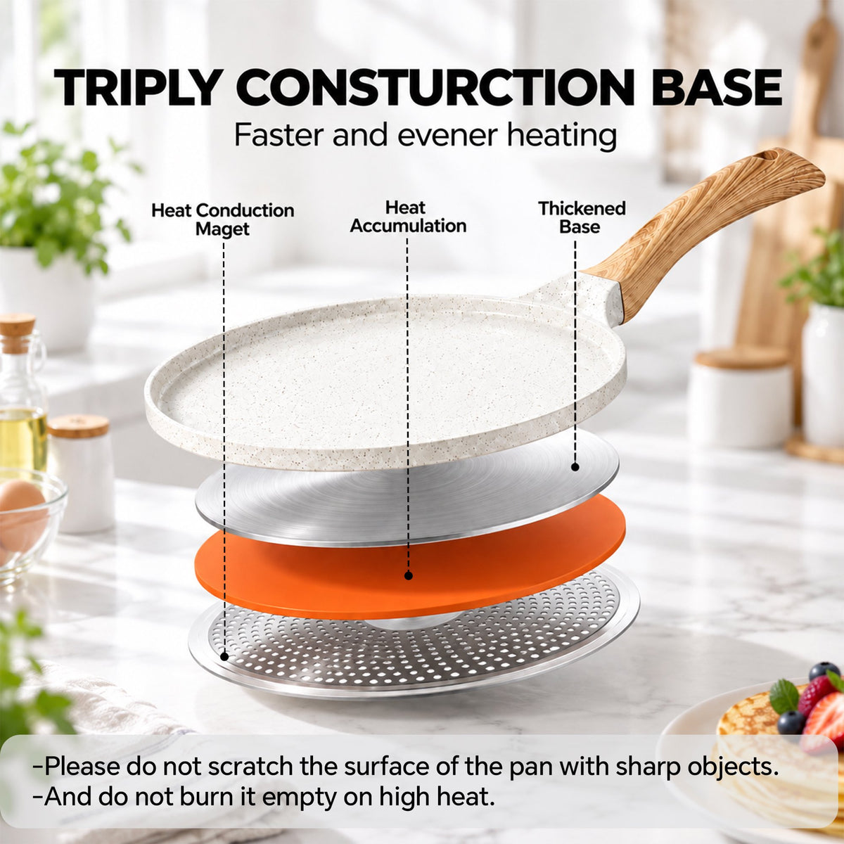 LZSDS 10 in Induction Compatible Nonstick Crepe Pan with Spreader, Off-White