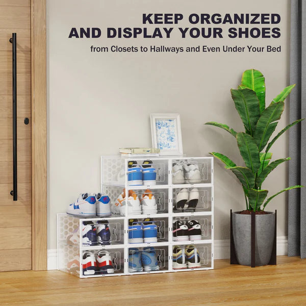 RIOUSERY Shoe Boxes Set of 6, Clear Plastic Stackable Shoe Storage Organizer for Closet Entryway, Shoe Containers with lids