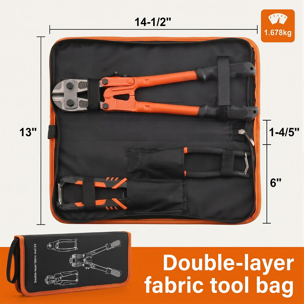 OHHANI 3-Piece Bolt Cutter Set, 14" Heavy Duty & 8" Mini Sizes, 8" Wire Rope Cutter, CR-V Blades, Portable Carry Case for Locks, Chains & Iron Wire