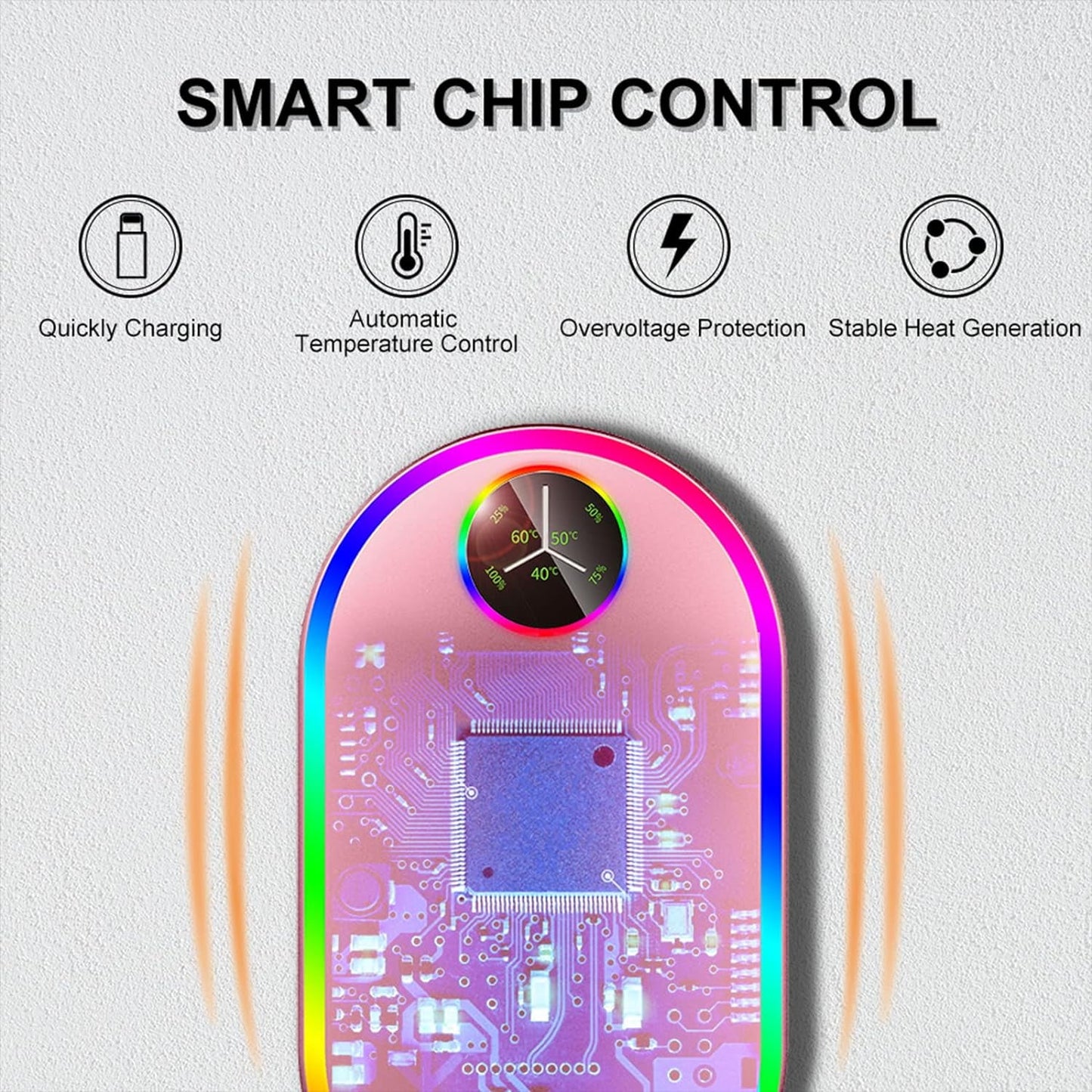 Madala Hand Warmers Rechargeable, 7 Changing Colors Lights Electric Hand Warmers 10000Mah, Electric Portable Pocket Heater, Hunting, Camping- Rose Gold