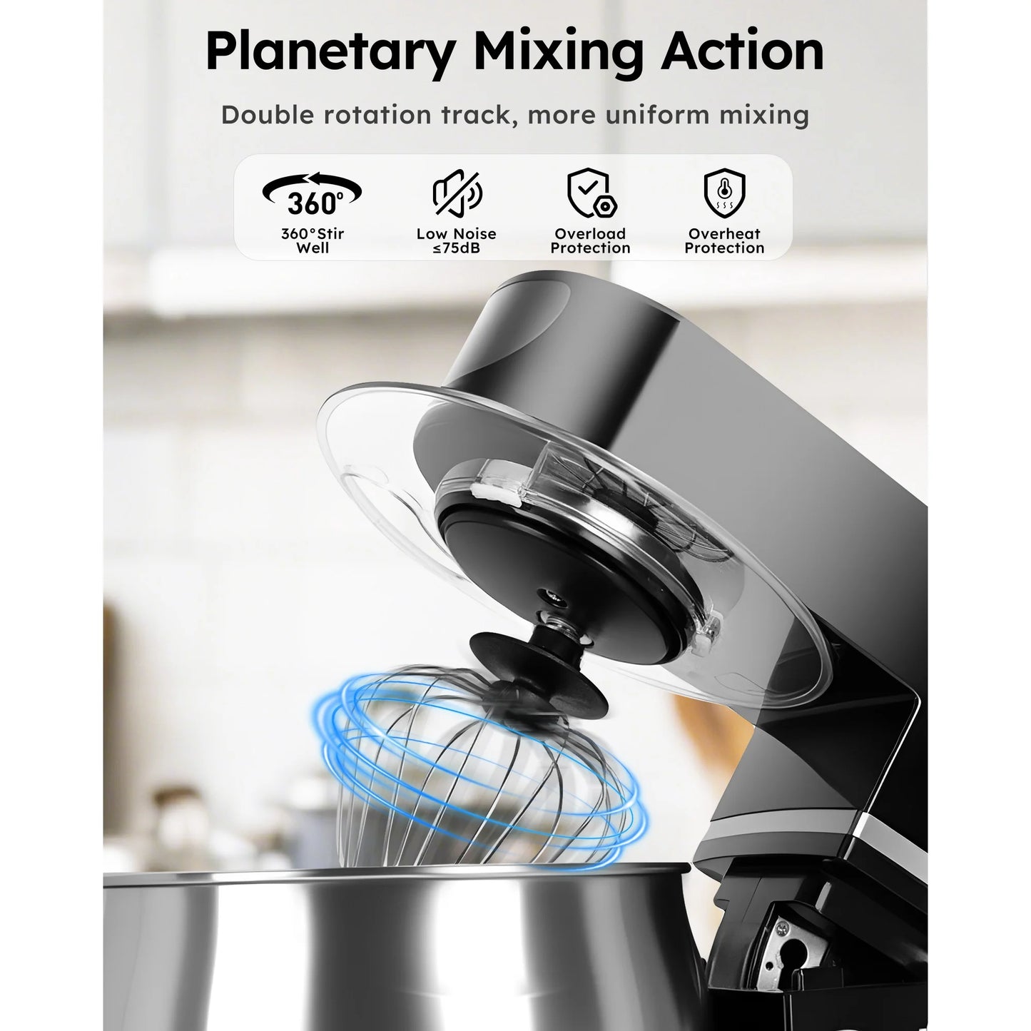 Casualife Stand Mixer,6.5-QT 6-Speed Tilt-Head Food Mixer, Kitchen Electric Mixer with Dough Hook, Wire Whip & Beater