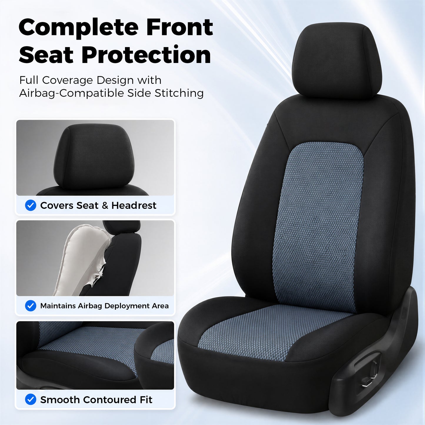 FLORAY Universal Car Seat Covers Full Set, 3D Breathable Mesh Auto Seat Protectors for Sedans & Compact SUVs, Airbag Compatible, Black & Gray