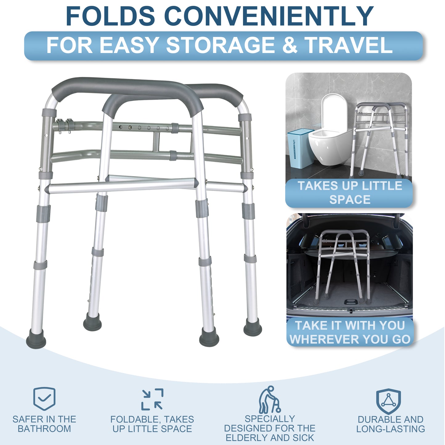 Hodvit Toilet Safety Rails - Adjustable and Removable Folding Toilet Safety Frame, Toilet Handles for The Elderly and The Disabled