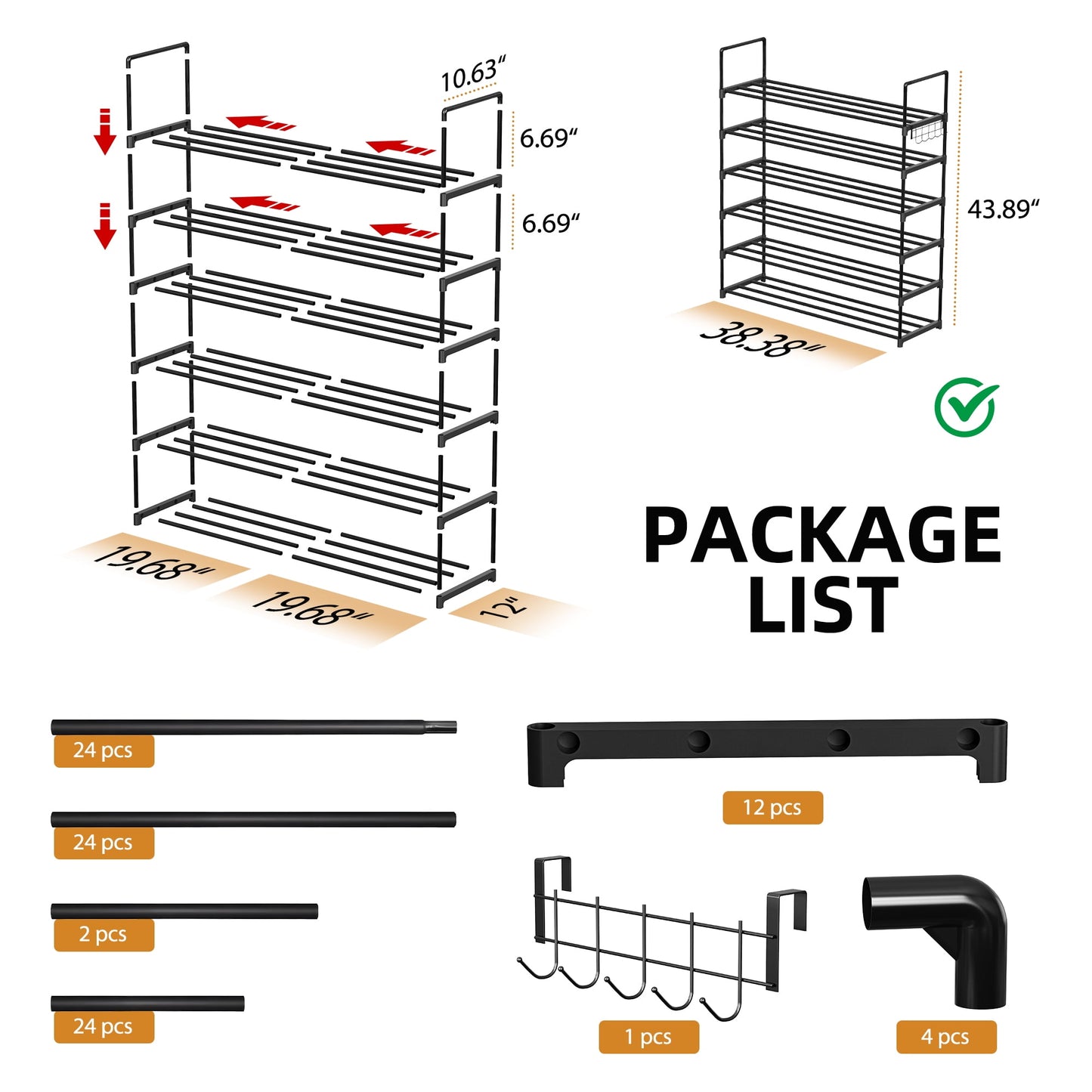 Riousery 6 Tiers Shoe Rack Shoe Storage Organizer for Entryway Closet, 38.4 Inch Length Stackable Shoe Shelf Hold up to 30-40 Pairs Shoes