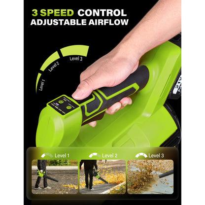 HOTREE Cordless Electric Leaf Blower, 600CFM/170MPH, 3 Speed Mode with 2 X 2.6Ah Battery for Lawn, Patio & Dust Cleaning