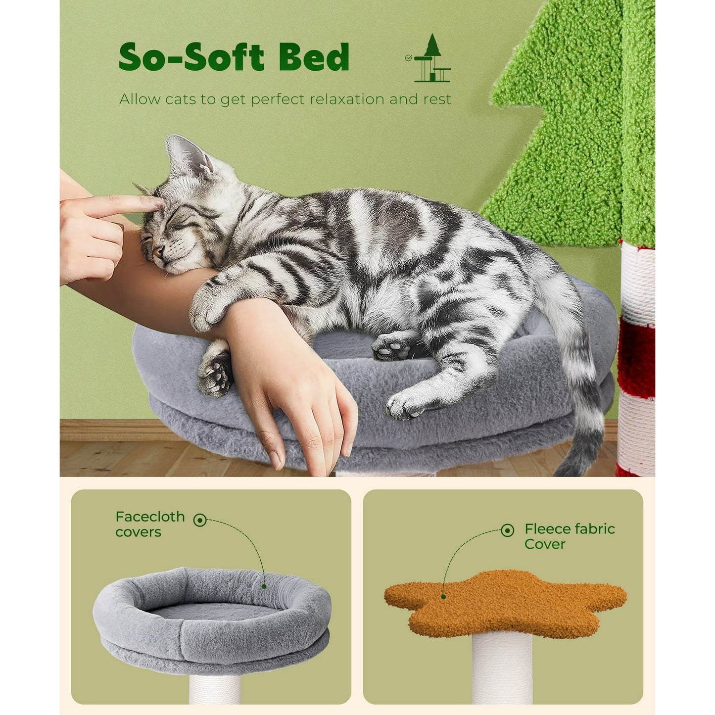Cat Tree 35.4" Cute Christmas Tree Cat Scratching Post Tower with Perch for Indoor Kitten Kitty