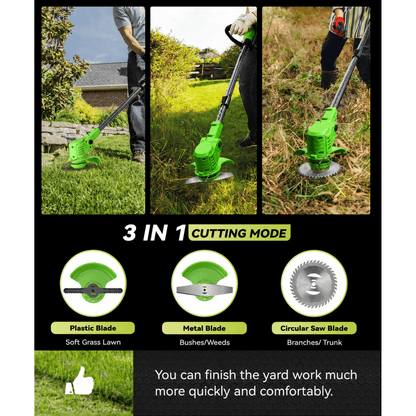 HOTREE Cordless String Trimmer Battery Powered 21V - Trimmer, Edger, and Mower with Multiple Blades for Garden