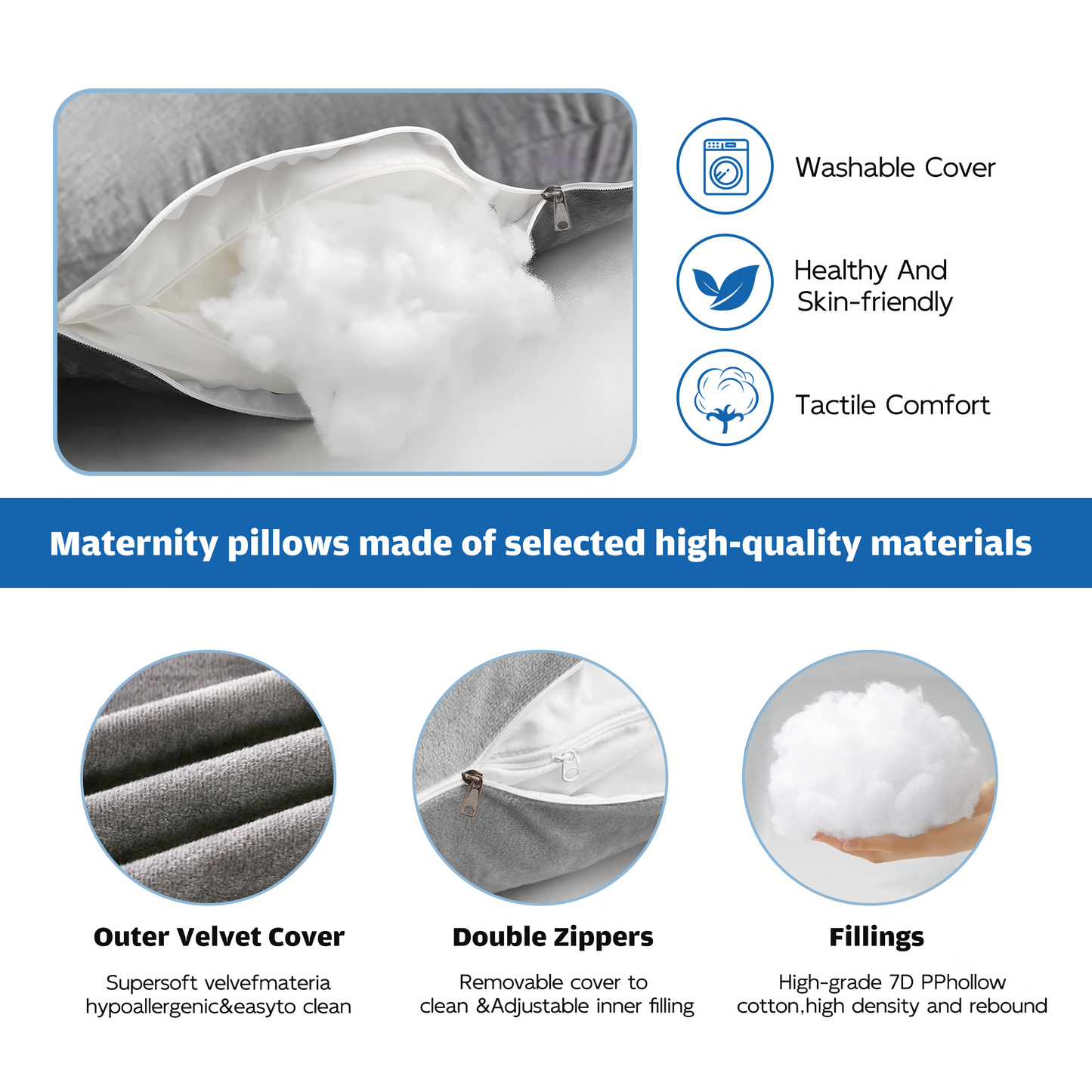 RUPOUN Pregnancy Pillow U Shaped Full Body Soft Maternity Pillow 70 Inch with Removable Velvet Cover