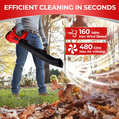 HOTREE Cordless Electric Leaf Blower, 480CFM/160MPH, 6 Speed Mode with 2 Batteries for Lawn, Patio & Dust Cleaning