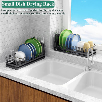 WEENEED 2-Tier Dish Drying Rack for Kitchen Counter, Large Capacity Stainless Steel Sink Drainer with Detachable Cutlery Basket, Removable Drain Tray, Silver