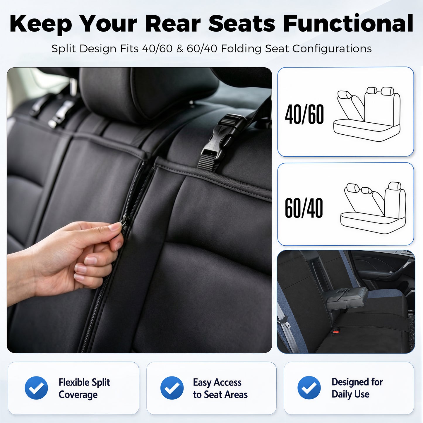 FLORAY Universal Car Seat Covers Full Set, 3D Breathable Mesh Auto Seat Protectors for Sedans & Compact SUVs, Airbag Compatible, Black & Gray