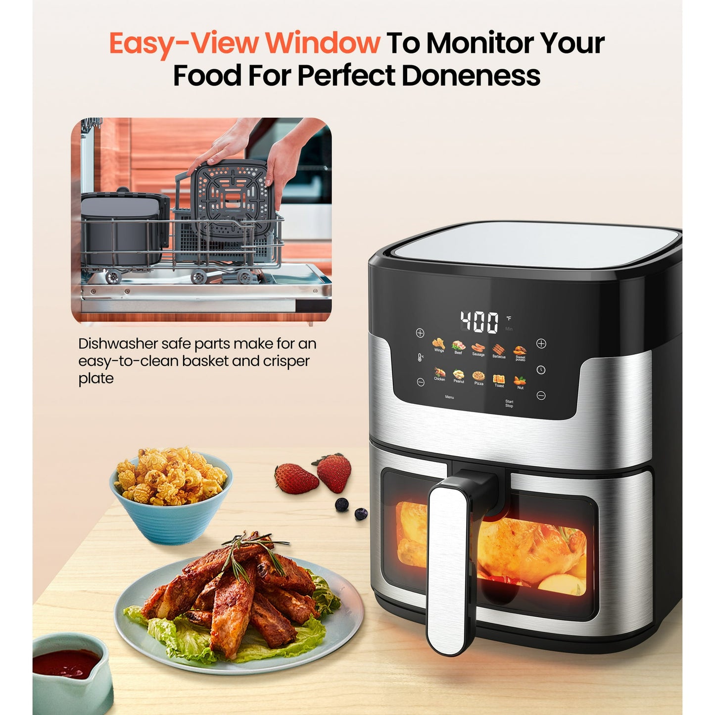 Suodoka 10 in 1 Air Fryer 6 Qt Capacity, Compact Countertop with Nonstick Basket, 400F Air Crisp