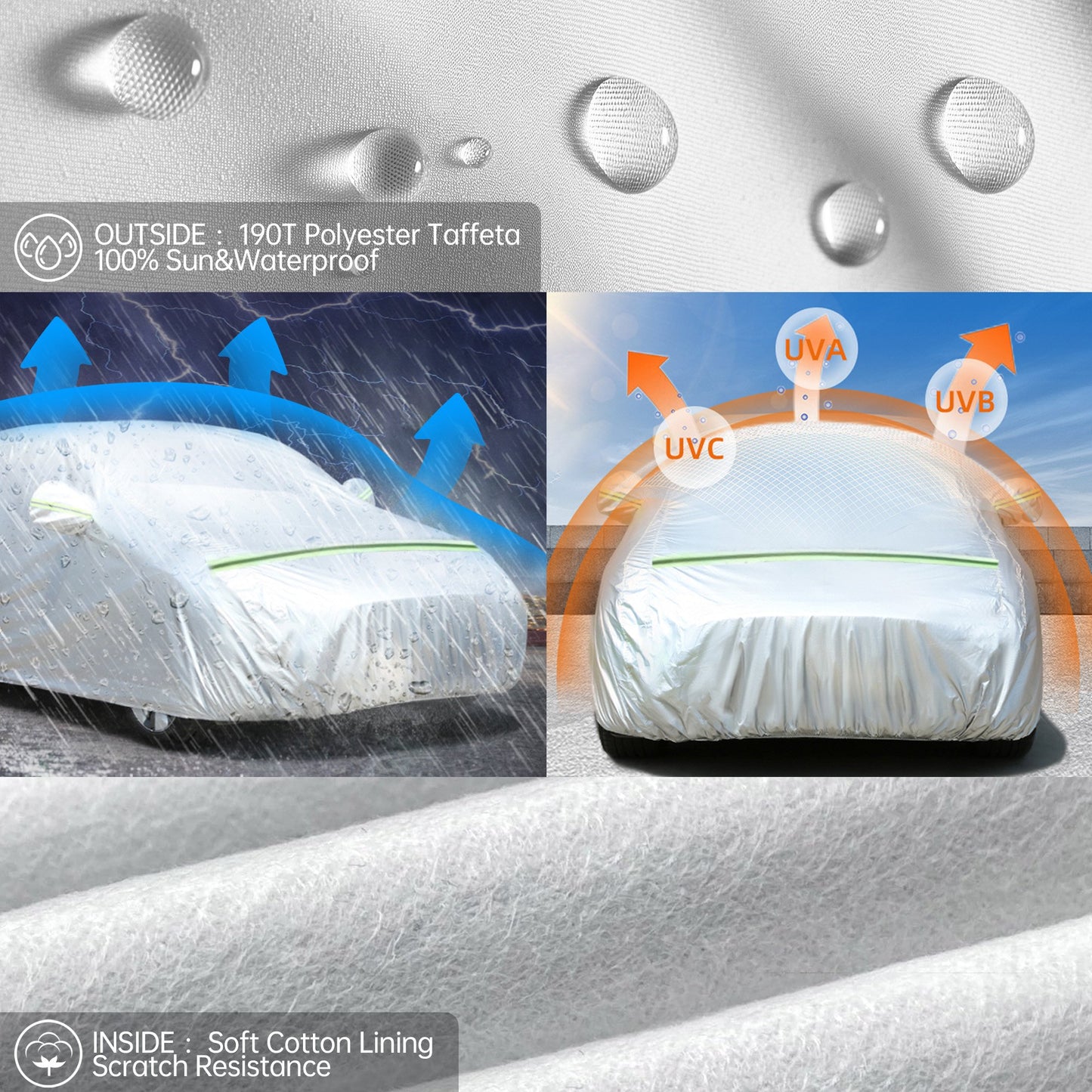 Floray Waterproof All-Weather Car Cover with Zipper Door – Heavy-Duty Windproof Protection for Sedan, UV and Snow Guard