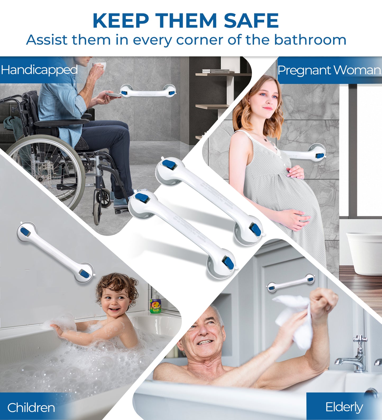 Hodvit 2 Piece 16" Shower Grab Bar, Glow-in-the-Dark Shower Handle with Power Suction Cup Grip for Seniors, Weight Capacity 200 lbs,New