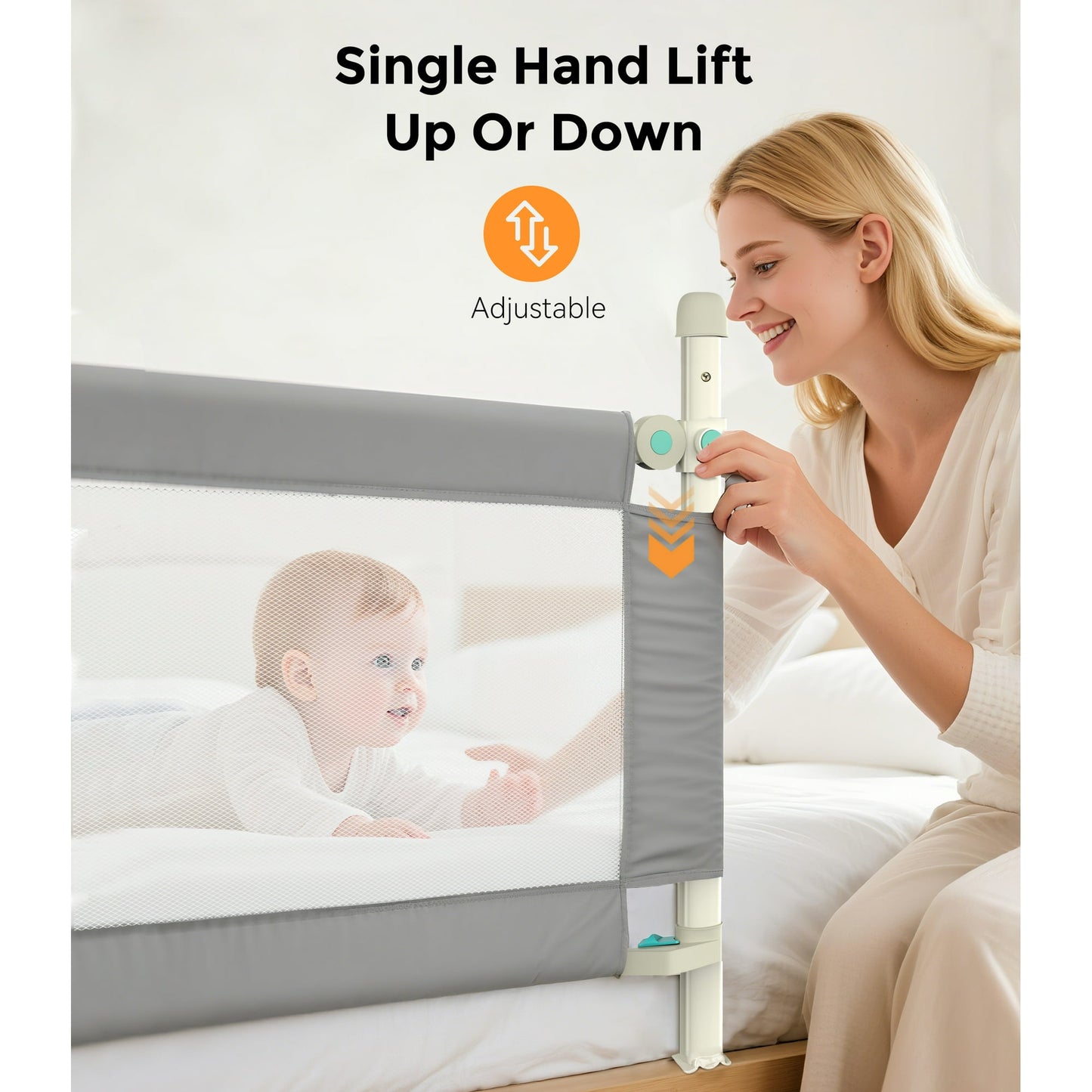 Granlass Baby Bed Rail for Toddlers, Swing Down Kids Bed Guard, Safe and Adjustable, Full Beds