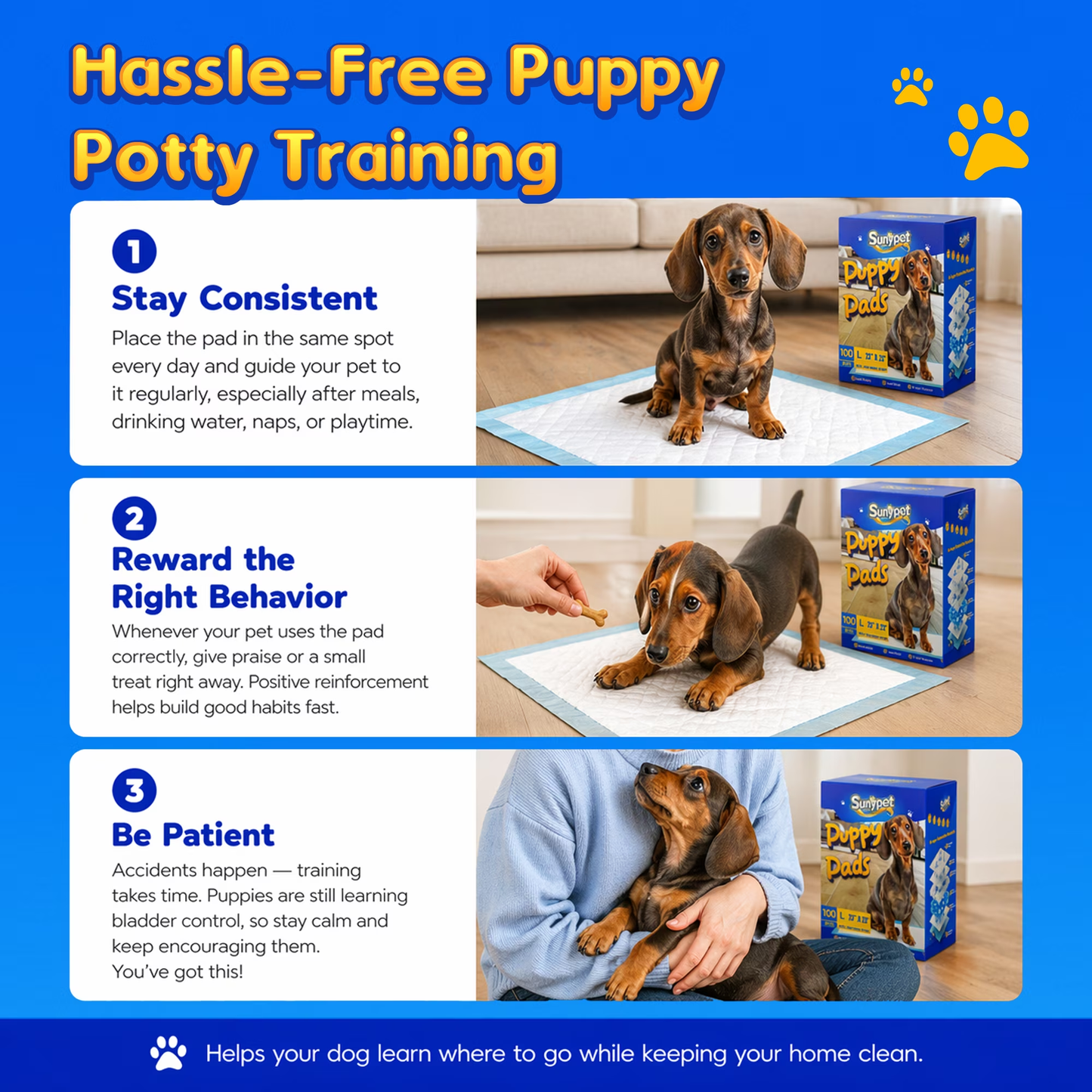 Sunypet Puppy Pads Disposable Dog Potty Training Pads, Quick Dry, Ultra Absorbent, L 23"x23", 200ct