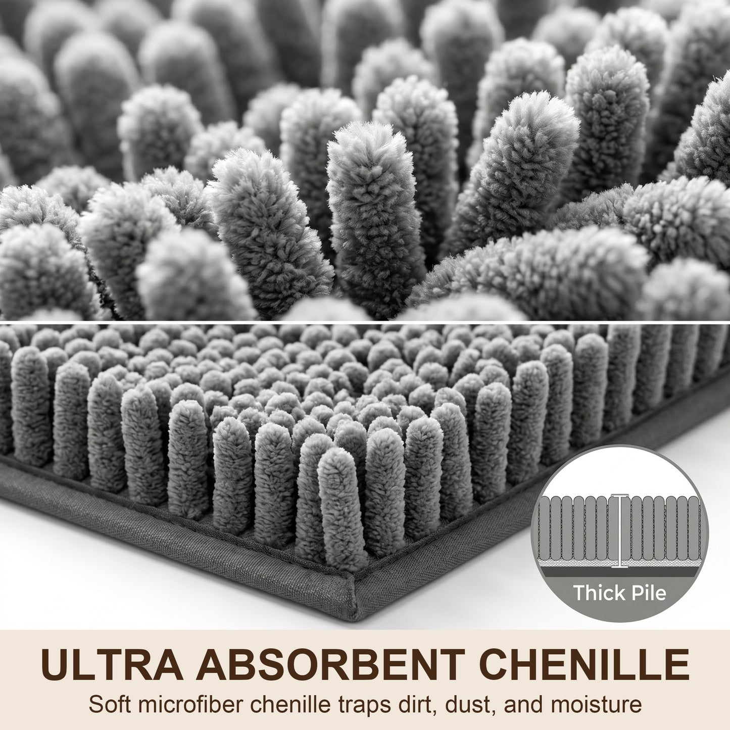 Riousery Indoor Door Mat, Super Absorbent Chenille Entryway Rug with Non-Slip Hot Melt Backing, Machine Washable Mud Mat for Entryway, Bathroom, Pet Area, Gray, 20" x 31.5"