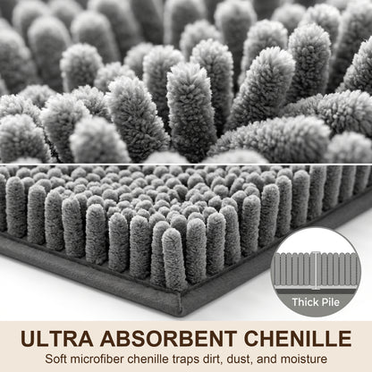 Riousery Indoor Door Mat, Super Absorbent Chenille Entryway Rug with Non-Slip Hot Melt Backing, Machine Washable Mud Mat for Entryway, Bathroom, Pet Area, Gray, 20" x 31.5"