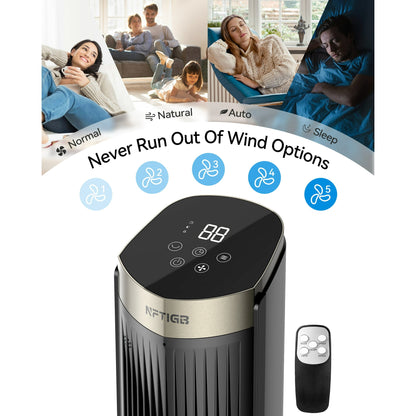 NFTIGB 40 inch Tower Fan Bladeless Fan for Bedroom, 70° Oscillating, 5 Speeds 3 Modes with Remote