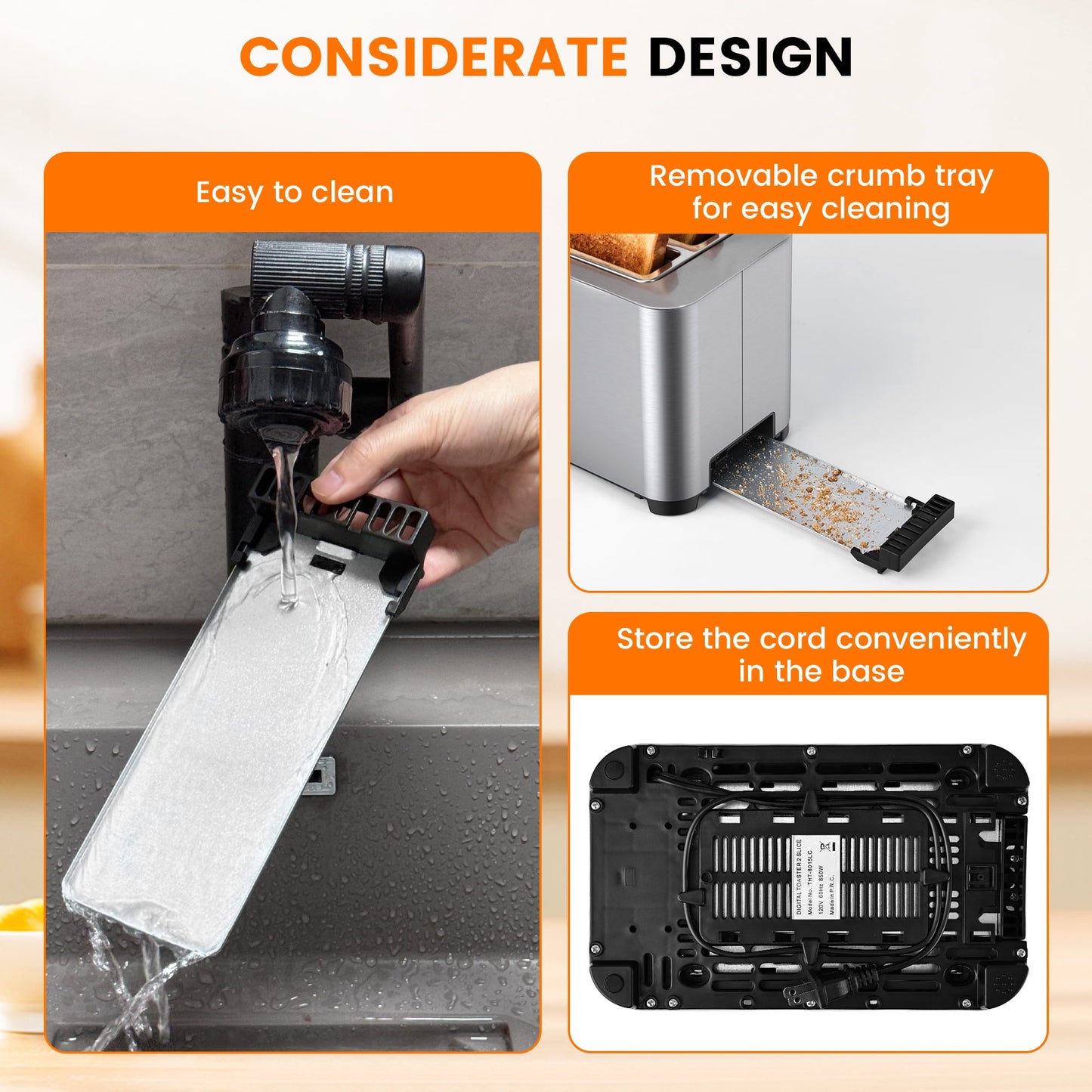Suodoka Toaster 2 Slice Wide Slots Touchscreen 6 Shade Settings, Stainless Steel Bread Toaster with Reheat, Cancel, Defrost,New