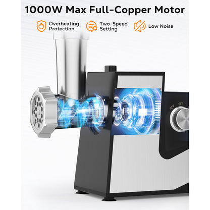 Casualife Electric Meat Grinder and Sausage Stuffer, 2000W Max, with 2 Blades, 3 Plates, Tubes and Kubbe Kit