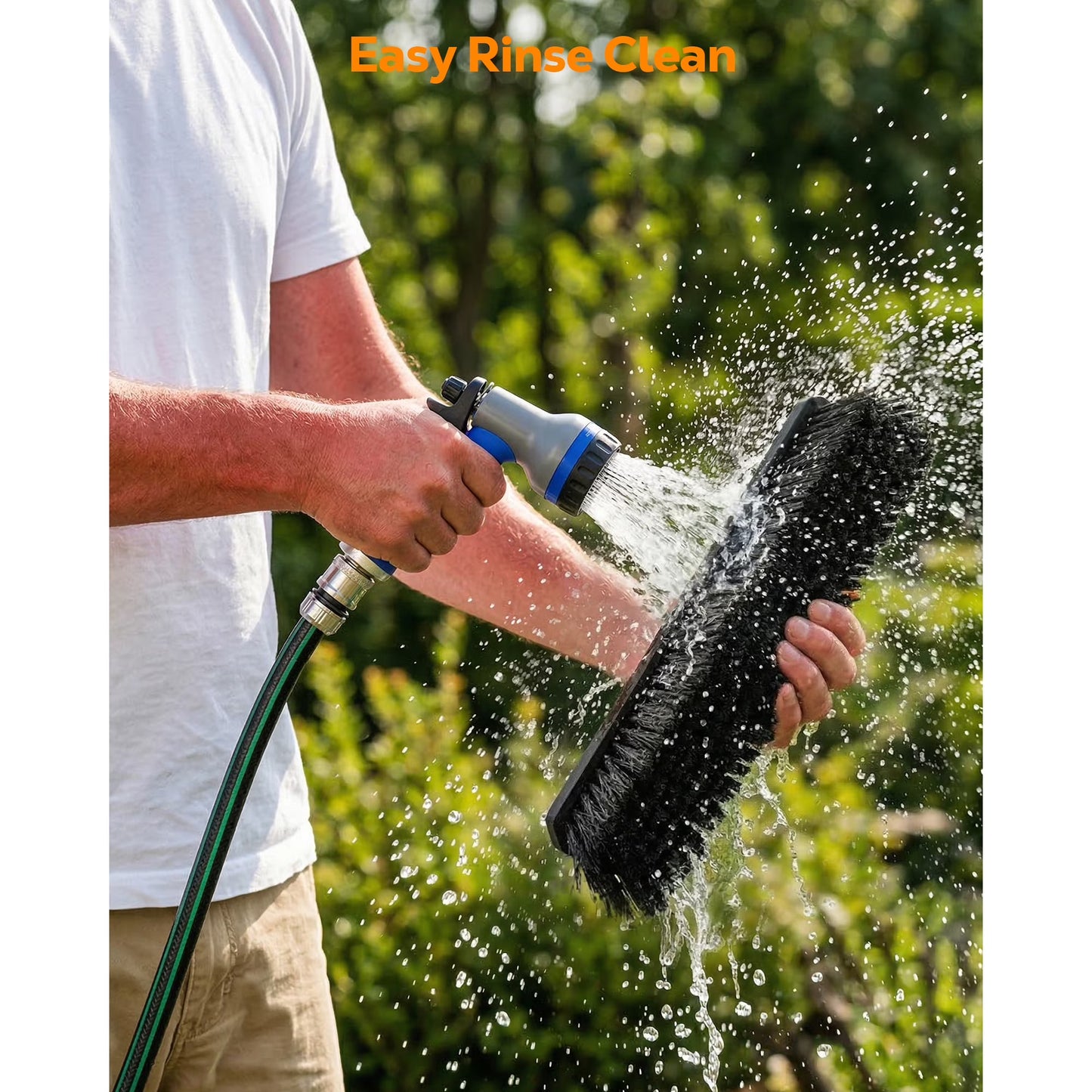 FVSA Push Broom 18" Heavy Duty with 60" Long Handle for Garage, Driveway, Deck, Concrete, Patio, Shop, Black