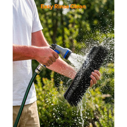 FVSA Push Broom 18" Heavy Duty with 60" Long Handle for Garage, Driveway, Deck, Concrete, Patio, Shop, Black