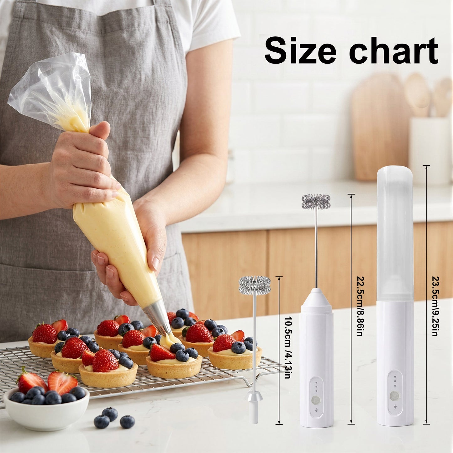M Buder Milk Frother, Handheld Foam Maker and Electric 3 Speed Rechargeable Coffee Frother Wand, White