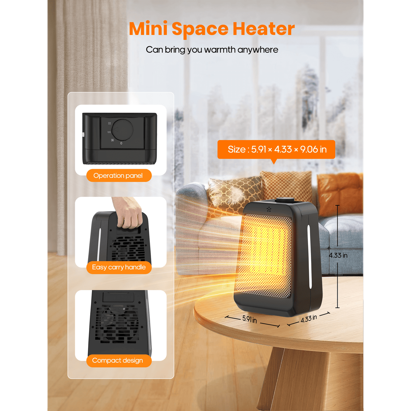 NFTIGB 1500W PTC Space Heater Portable Desktop Electric Heaters for Home, Ceramic Fast Heating, New