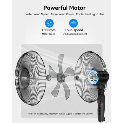 NFTIGB 16'' Oscillating Pedestal Fan w/Remote and Timer, 12 Speeds,Adjustable Height Floor Fan New