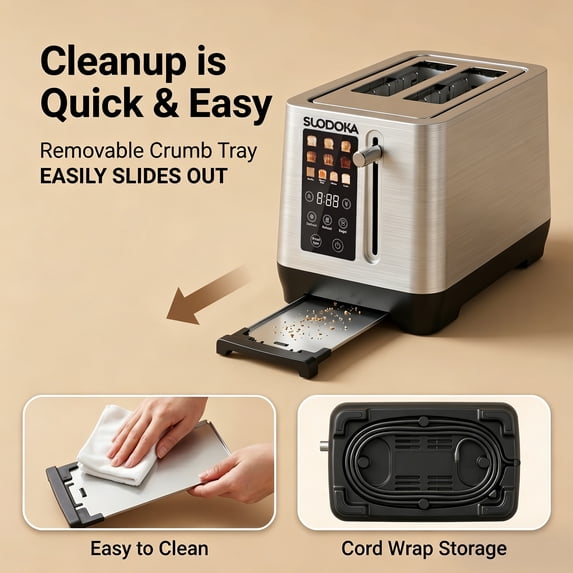 Suodoka 2-Slice Digital Toaster, Stainless Steel Touch Control Toaster with 6 Shade Settings, 5 Functions & 5.51" Extra-Wide Slots