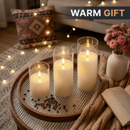 AOLIGO Flameless Candles Set of 3, Flickering LED Pillar Candles with Remote Timer for Home Wedding Holiday Decor