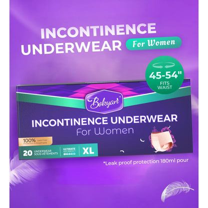 Bokyan Adult Incontinence Underwear for Women,Postpartum Bladder Leak Underwear,Disposable,XL,20 Ct