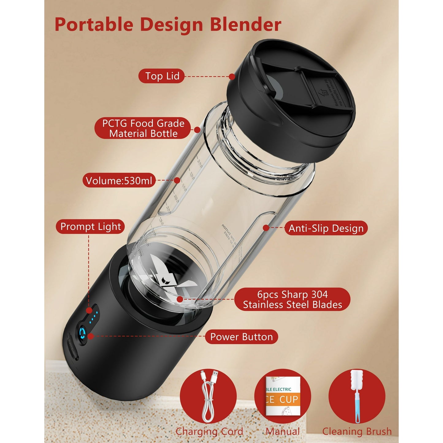 Suodoka 18 oz Portable Personal Blender for Smoothies Shakes, Fruit Mixer with Travel Lid for Gym