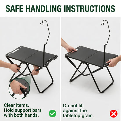 OHHANI Portable Folding Camping Table with Lantern Stand, Lightweight Tactical Aluminum Picnic Table with Storage Bag, Black