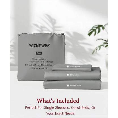 YGXNEWER 3 Pcs Twin Bed Sheet Comfort Set, Soft Breathable Microfiber Sheets, for 14" Deep Mattresses, Pillowcases, Flat Sheet, Fitted Sheet, Gray