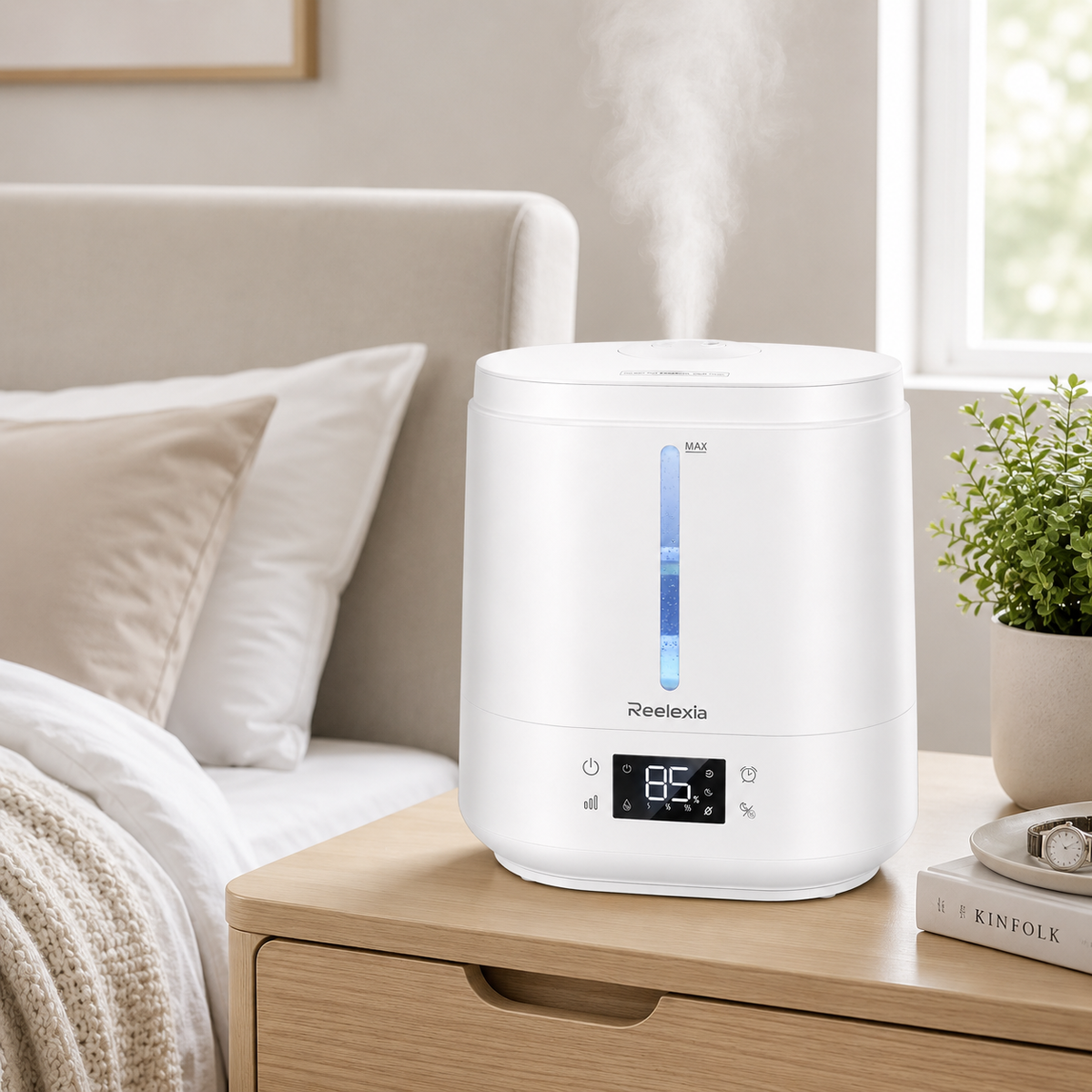 Reelexia 6L Top Fill Humidifiers for Bedroom, Desk Quiet Supersized Cool Mist Humidifiers for Large Room, Air Humidifier for Home, Night Light, Ultrasonic