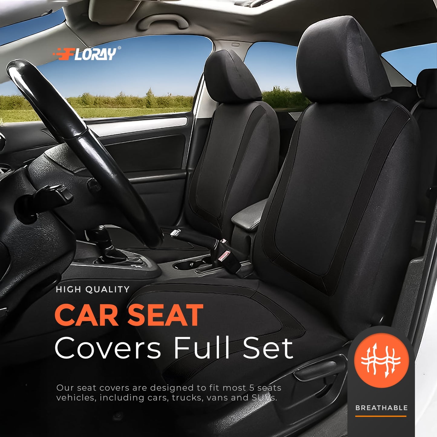 Floray Polyester Car Seat Covers Full Set - Universal Fit for Cars, SUVs, and Trucks