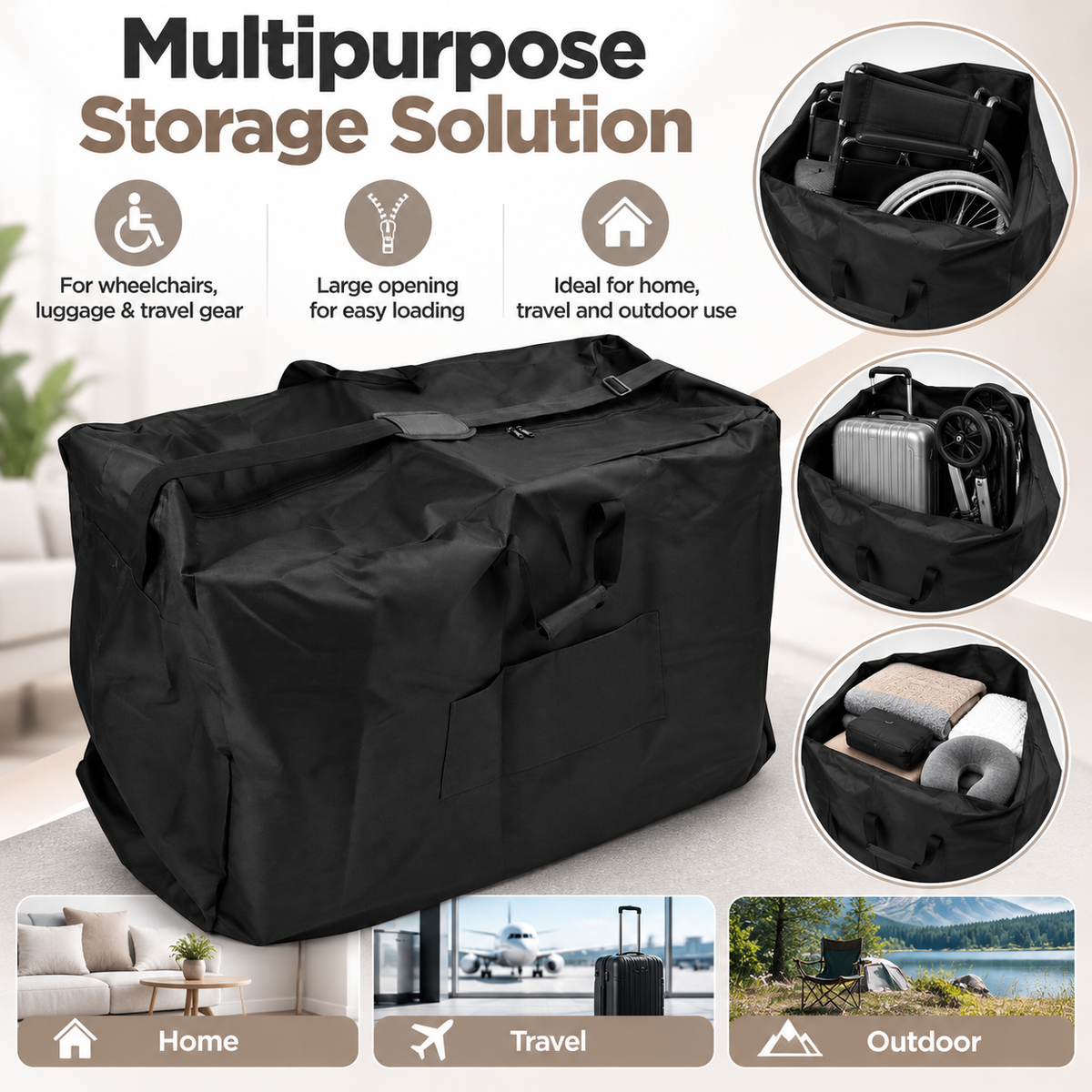 GONCON Foldable Wheelchair Bag Waterproof Large Capacity Oxford Cloth Travel Carrier for Travel Outdoor Black, 45.3 x 31.5 x 15.7 inches / 115 x 80 x 40 cm