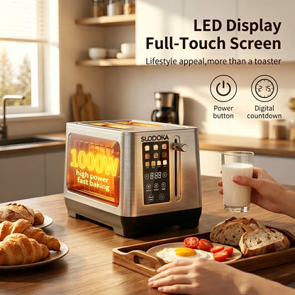 Suodoka 2-Slice Digital Toaster, Stainless Steel Touch Control Toaster with 6 Shade Settings, 5 Functions & 5.51" Extra-Wide Slots