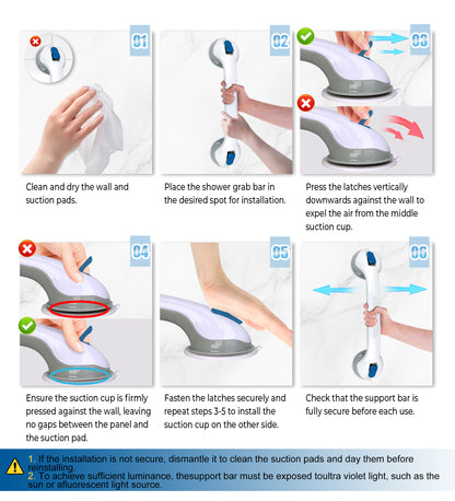 Hodvit 2 Piece 16" Shower Grab Bar, Glow-in-the-Dark Shower Handle with Power Suction Cup Grip for Seniors, Weight Capacity 200 lbs,New