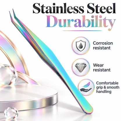 GONCON 2PCS Professional Eyelashes Tweezers Stainless Steel Lashes Extensions Grafting Makeup Tools, Curved Tip Precision Tweezer, Multicolor (12.5cm / 4.9in) for False Lash Application and Nail Art