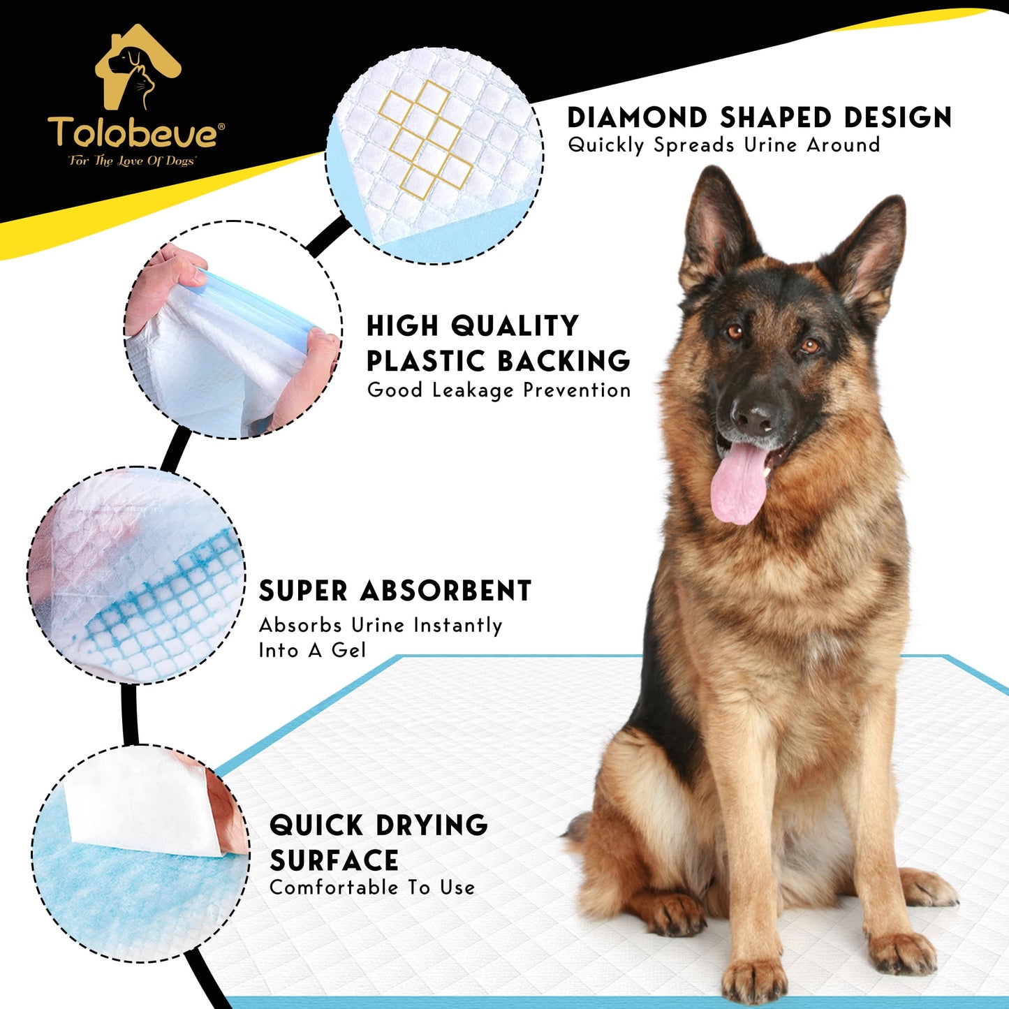 Tolobeve Dog Training Pads, XXL, 30 in x 36 in, 100 Count Disposable Dog Puppy Pee Pads