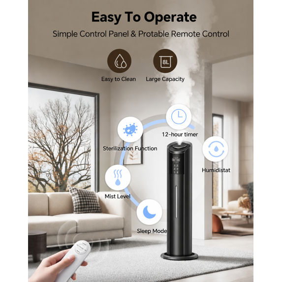 Cool Mist Air Humidifiers for Large Room Bedroom, Top-Fill Tank, Auto Mode, Aroma Box