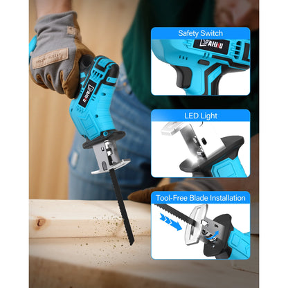 HOTREE Cordless Reciprocating Saw, 2.0Ah Battery x2 , LED Light,Cordless Variable Speed, Blades Kit for Wood/Metal/PVC Cutting