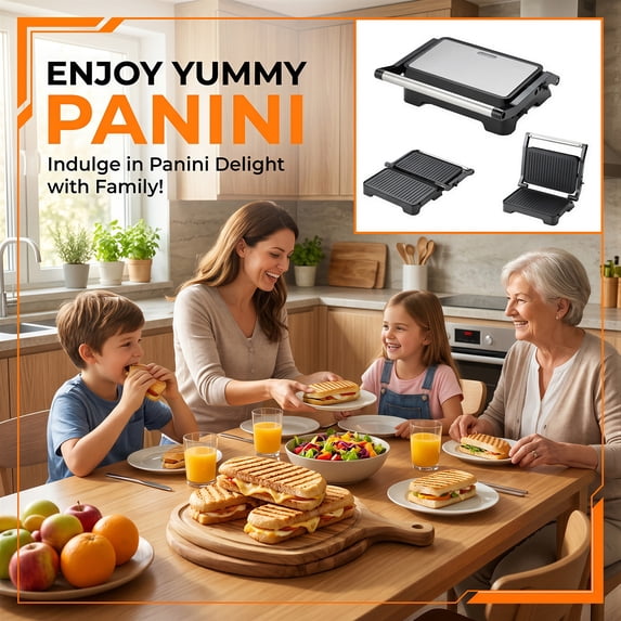 Casualife Electric Panini Press Grill, 180° Opening Non-Stick Sandwich Maker, 2-Slice Grill Press for Burgers, Steaks, Bacon, Breakfast Sandwiches