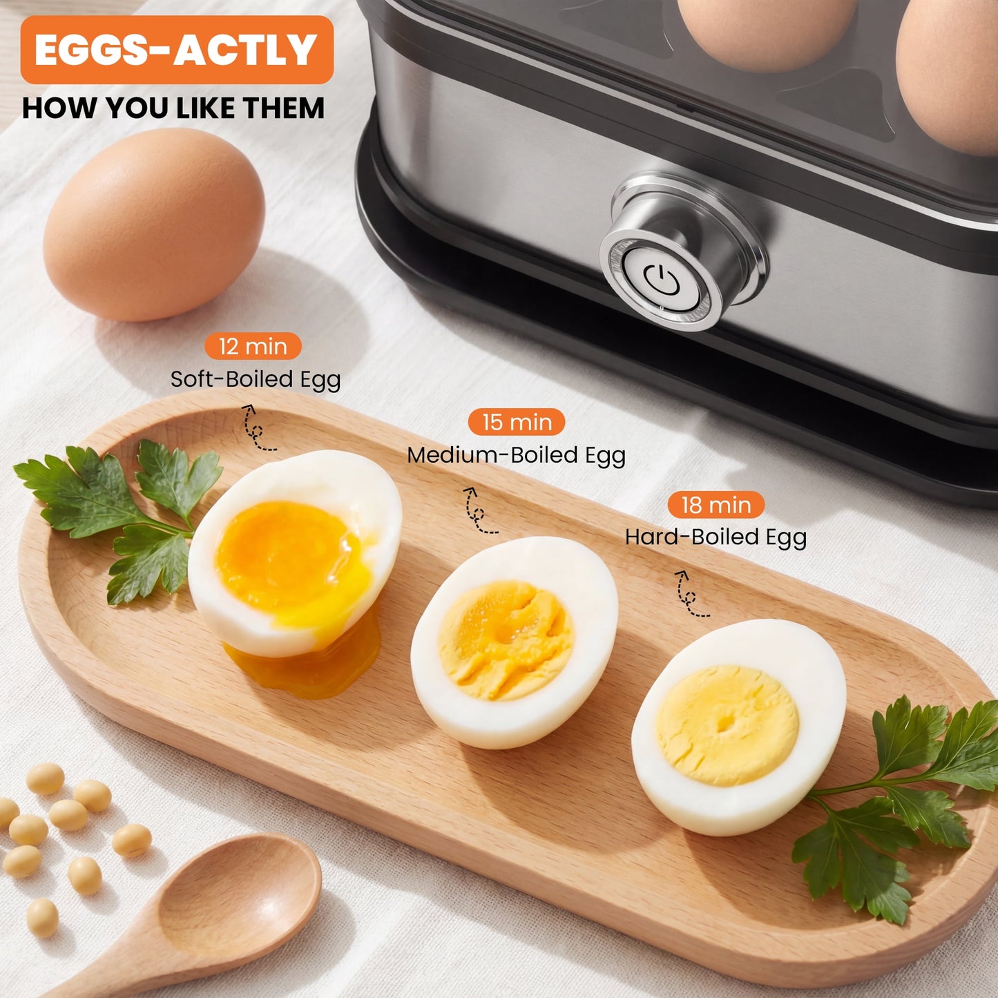 Casualife Electric Egg Cooker, 6 Eggs, Auto Shut-Off, Rapid Boil, with Measuring Cup & Poaching Tray