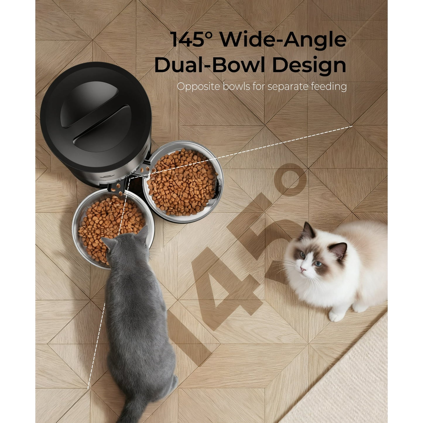 Tolobeve Automatic Cat Feeder for 2 Cats, 2-Way Splitter Timed Cat Dry Food Dispenser with 2 Bowls